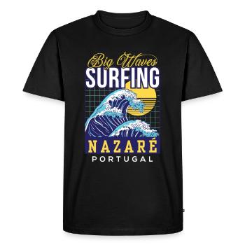 Big Wave Surfing Nazaré Portugal Surfing Surfers - Men's Premium Organic T-Shirt - black - Front - Nico (187cm)