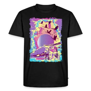 japanese art japan woodblock vaporwave synthwave - Men's Premium Organic T-Shirt - black - Front - Nico (187cm)