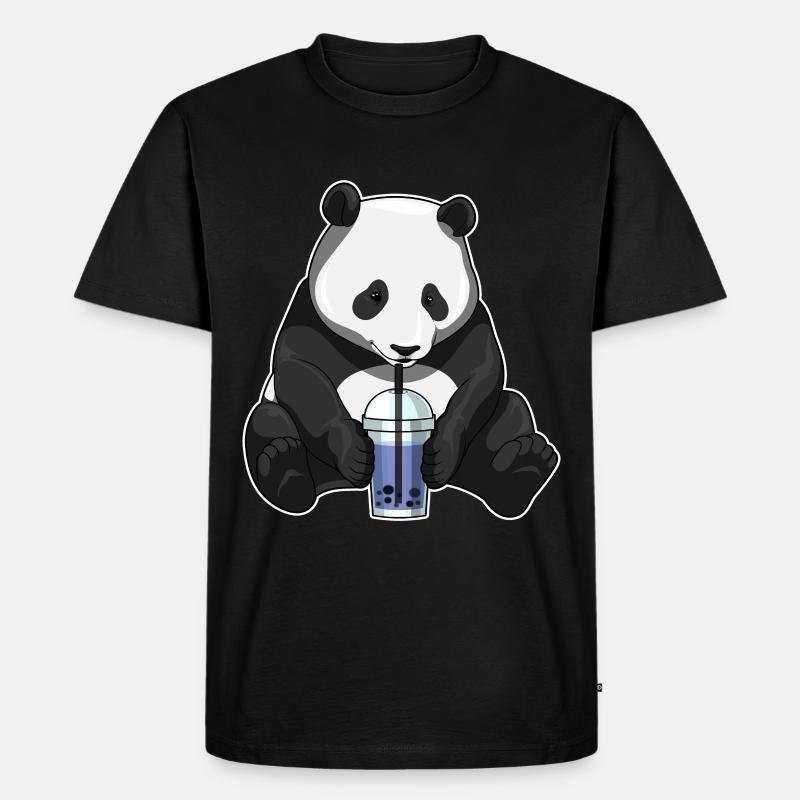Panda Bubble Tea - Männer Premium Bio T-Shirt - Schwarz