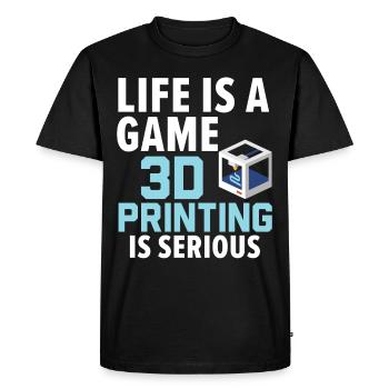 La vie est un jeu L’impression 3D est un sérieux A - T-shirt Premium bio Homme - noir - Devant - Nico (187cm)