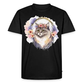 Cute Siberian Cat Flower Crown Cats Pet Kitten - Men's Premium Organic T-Shirt - black - Front - Nico (187cm)