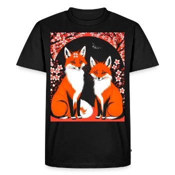 Foxes Japanese Cherry Blossom Flower Kitsune Fox - Men's Premium Organic T-Shirt - black - Front - Nico (187cm)