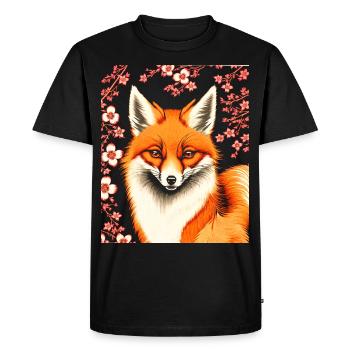 Foxes Japanese Cherry Blossom Flower Kitsune Fox - Men's Premium Organic T-Shirt - black - Front - Nico (187cm)
