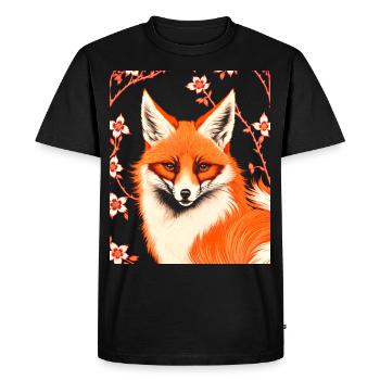 Foxes Japanese Cherry Blossom Flower Kitsune Fox - Men's Premium Organic T-Shirt - black - Front - Nico (187cm)