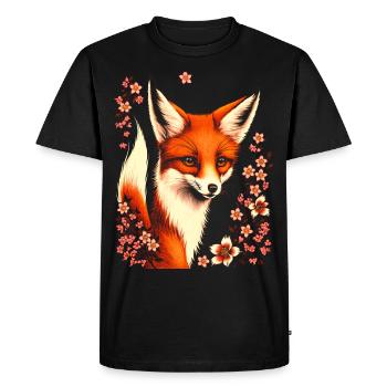 Foxes Japanese Cherry Blossom Flower Kitsune Fox - Men's Premium Organic T-Shirt - black - Front - Nico (187cm)
