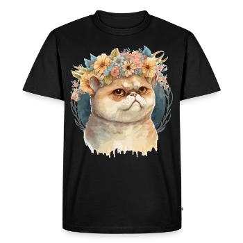 Mignon exotique Chat Chat Fleur Couronne Chats Pet Ki - T-shirt Premium bio Homme - noir - Devant - Nico (187cm)