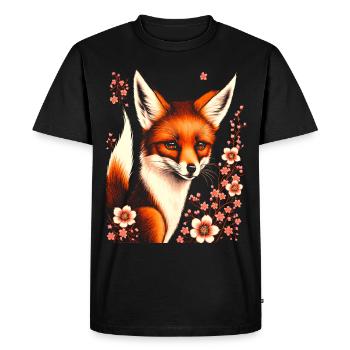 Foxes Japanese Cherry Blossom Flower Kitsune Fox - Men's Premium Organic T-Shirt - black - Front - Nico (187cm)