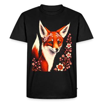Foxes Japanese Cherry Blossom Flower Kitsune Fox - Men's Premium Organic T-Shirt - black - Front - Nico (187cm)
