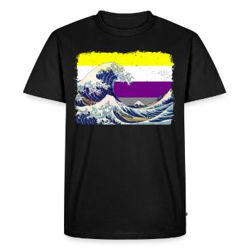 Drapeau de la fierté non binaire Grande vague au large de Kanagawa - T-shirt Premium bio Homme - noir - Devant - Nico (187cm)