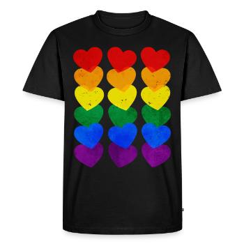 Gay Pride Rainbow Flag Hearts Subtil - T-shirt Premium bio Homme - noir - Devant - Nico (187cm)