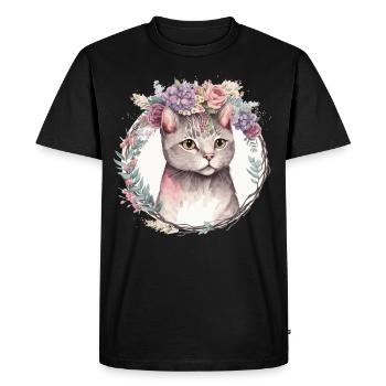 Cute American Shorthair Cat Flower Crown Cats Pet - Men's Premium Organic T-Shirt - black - Front - Nico (187cm)