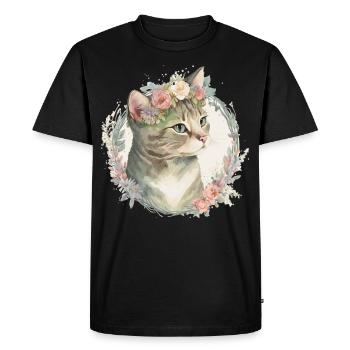 Cute American Shorthair Cat Flower Crown Cats Pet - Men's Premium Organic T-Shirt - black - Front - Nico (187cm)