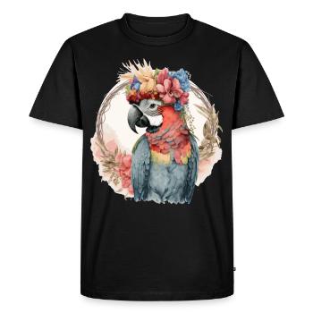Perroquet coloré Aquarelle Ara Oiseau Fleur Couronne - T-shirt Premium bio Homme - noir - Devant - Nico (187cm)