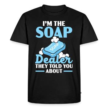 Je suis le marchand de savon qui vous a parlé du savon - T-shirt Premium bio Homme - noir - Devant - Nico (187cm)