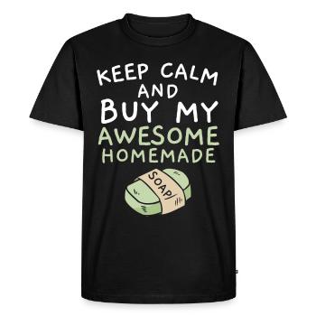 Restez calme et achetez mon génial savon maison Seifenh - T-shirt Premium bio Homme - noir - Devant - Nico (187cm)