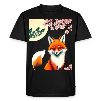 Renards Fleur de cerisier japonais Kitsune Renard - T-shirt Premium bio Homme - noir - Devant - Nico (187cm)