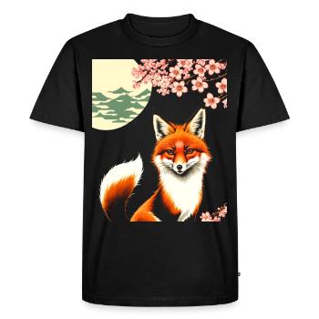 Foxes Japanese Cherry Blossom Flower Kitsune Fox - Men's Premium Organic T-Shirt - black - Front - Nico (187cm)