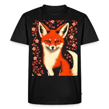 Renards Fleur de cerisier japonais Kitsune Renard - T-shirt Premium bio Homme - noir - Devant - Nico (187cm)