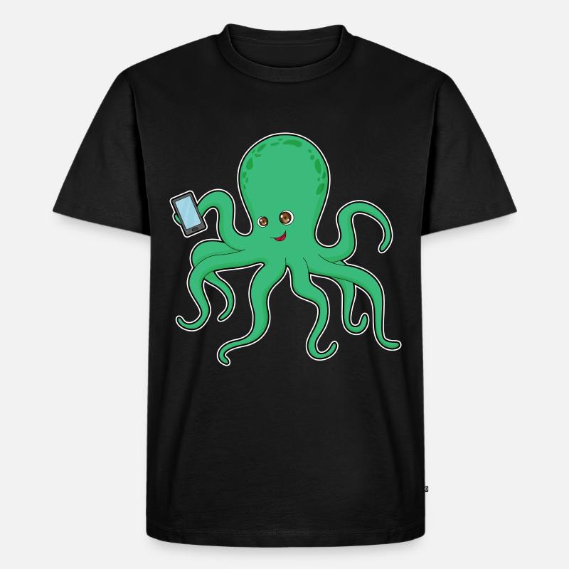 Krake Handy - Männer Premium Bio T-Shirt - Schwarz