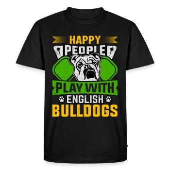 Des gens heureux jouent avec des bouledogues anglais - T-shirt Premium bio Homme - noir - Devant - Nico (187cm)