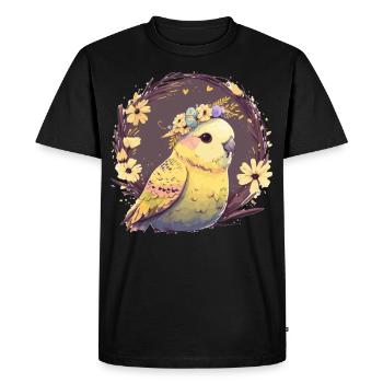 Mignon perruche perruche oiseau fleur couronne oiseaux de compagnie - T-shirt Premium bio Homme - noir - Devant - Nico (187cm)
