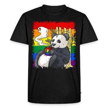 Gay Pride Rainbow Flag Panda Coffee S - Men's Premium Organic T-Shirt - black - Front - Nico (187cm)