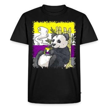Non Binary Pride Flag Panda Coffee Sublte LGBT - Men's Premium Organic T-Shirt - black - Front - Nico (187cm)