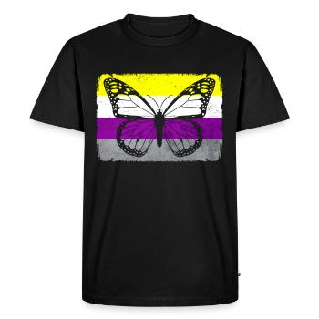 Non Binary Pride Flag Butterfly Sublte LGB - Men's Premium Organic T-Shirt - black - Front - Nico (187cm)