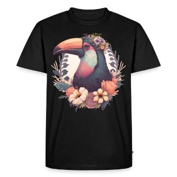 Mignon Toucan Tropical Bird Fleur Couronne Jungle Bird - T-shirt Premium bio Homme - noir - Devant - Nico (187cm)