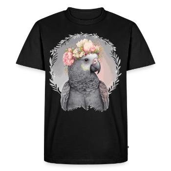 Cute African Gray Parrot Bird Flower Crown Pet Bir - Men's Premium Organic T-Shirt - black - Front - Nico (187cm)