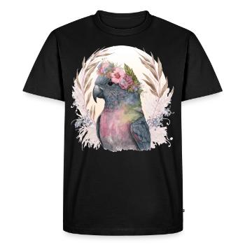 Watercolor Pionus Parrot Bird Flower Crown Pet Bir - Men's Premium Organic T-Shirt - black - Front - Nico (187cm)