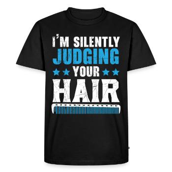 Je juge silencieusement ta coiffure Barb - T-shirt Premium bio Homme - noir - Devant - Nico (187cm)