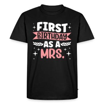 Premier anniversaire en tant que femme femme enceinte humour - T-shirt Premium bio Homme - noir - Devant - Nico (187cm)