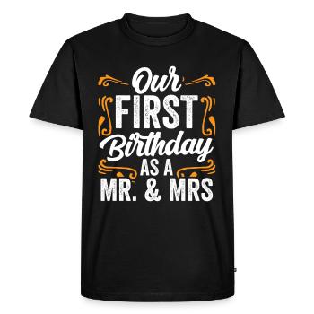 Notre premier anniversaire en tant qu’homme et femme Dictons - T-shirt Premium bio Homme - noir - Devant - Nico (187cm)
