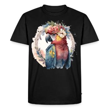 Aquarelle Perroquet Ara Oiseau Fleur Couronne Oiseau de compagnie - T-shirt Premium bio Homme - noir - Devant - Nico (187cm)