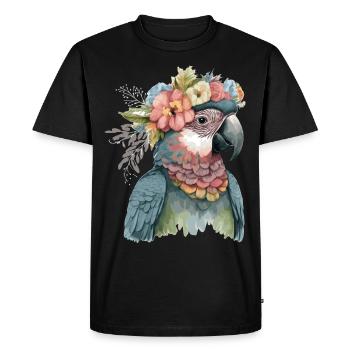 Mignon perroquet Ara Oiseau Fleur Couronne Oiseaux de compagnie - T-shirt Premium bio Homme - noir - Devant - Nico (187cm)
