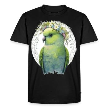 Mignon perruche verte perruche oiseau fleur couronne animal de compagnie B - T-shirt Premium bio Homme - noir - Devant - Nico (187cm)