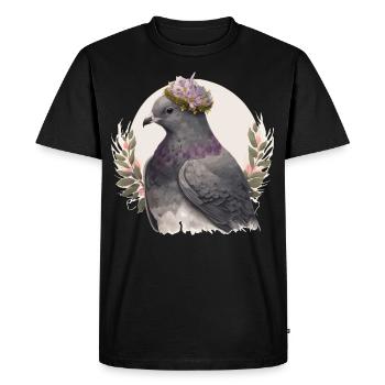 Artistic Gray Dove Pigeon Bird Flower Crown Pet Bi - Men's Premium Organic T-Shirt - black - Front - Nico (187cm)