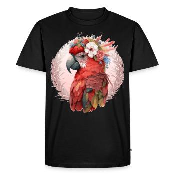 Red Scarlet Macaw Flower Crown Parrot Watercolor B - Men's Premium Organic T-Shirt - black - Front - Nico (187cm)