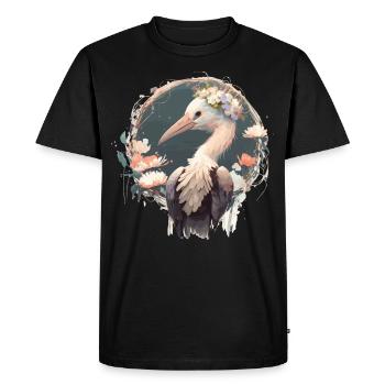 Mignon Cigogne Oiseau Fleur Couronne Oiseaux Floraux - T-shirt Premium bio Homme - noir - Devant - Nico (187cm)