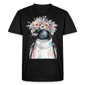 Cute Penguin Seabird Flower Crown Floral Birds - Men's Premium Organic T-Shirt - black - Front - Nico (187cm)