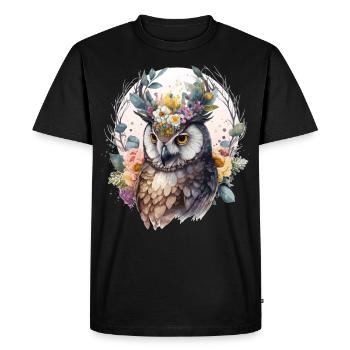 Mignon Hibou Oiseau Fleur Couronne Oiseaux Fleurs - T-shirt Premium bio Homme - noir - Devant - Nico (187cm)