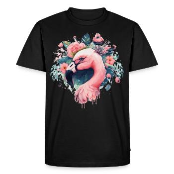 Mignon rose flamant rose fleur d’oiseau tropical couronne Flor - T-shirt Premium bio Homme - noir - Devant - Nico (187cm)