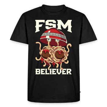 Flying Spaghetti Monster Pastafarianism FSM - Men's Premium Organic T-Shirt - black - Front - Nico (187cm)