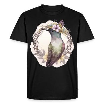 Watercolor Hummingbird Flower Crown Floral Birds - Men's Premium Organic T-Shirt - black - Front - Nico (187cm)