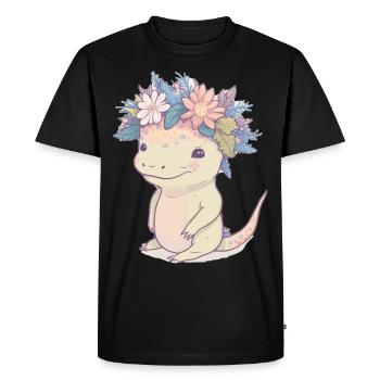 Mignon Axolotl Amphibian Fleur Couronne Aquarelle Ani - T-shirt Premium bio Homme - noir - Devant - Nico (187cm)