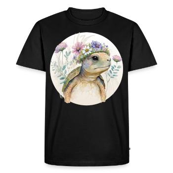 Mignon Aquarelle Tortue Fleur Couronne Mer Animal Lov - T-shirt Premium bio Homme - noir - Devant - Nico (187cm)