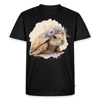 Mignon aquarelle tortue tortue fleur couronne anima - T-shirt Premium bio Homme - noir - Devant - Nico (187cm)