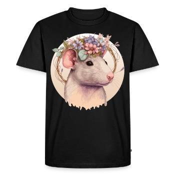 Mignon Pet Rat Mouse Flower Crown Floral Boho Aesthe - T-shirt Premium bio Homme - noir - Devant - Nico (187cm)