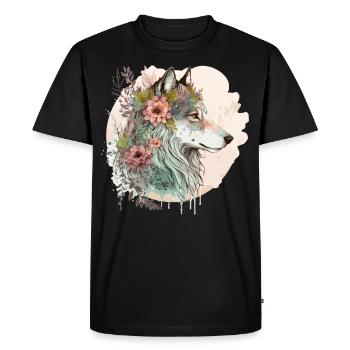 Beautiful Watercolor Wolf Flower Crown Animal Love - Men's Premium Organic T-Shirt - black - Front - Nico (187cm)
